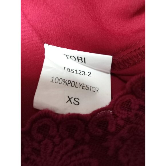 Tobi Red Womens Long Slit Sleeve Blouse Lace Trim Size Extra Small - Picture 7 of 7